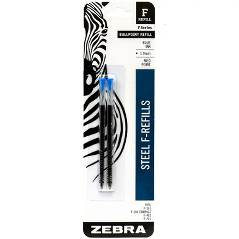 Zebra Pen Refills 85422 for F-301, F-402, F-701, 1.0mm Medium, Blue Ink, Pack of 2