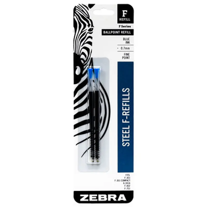 Zebra Pen Refills 85522 for F-301, F-402, F-701, 0.7mm Fine, Blue Ink, Pack of 2