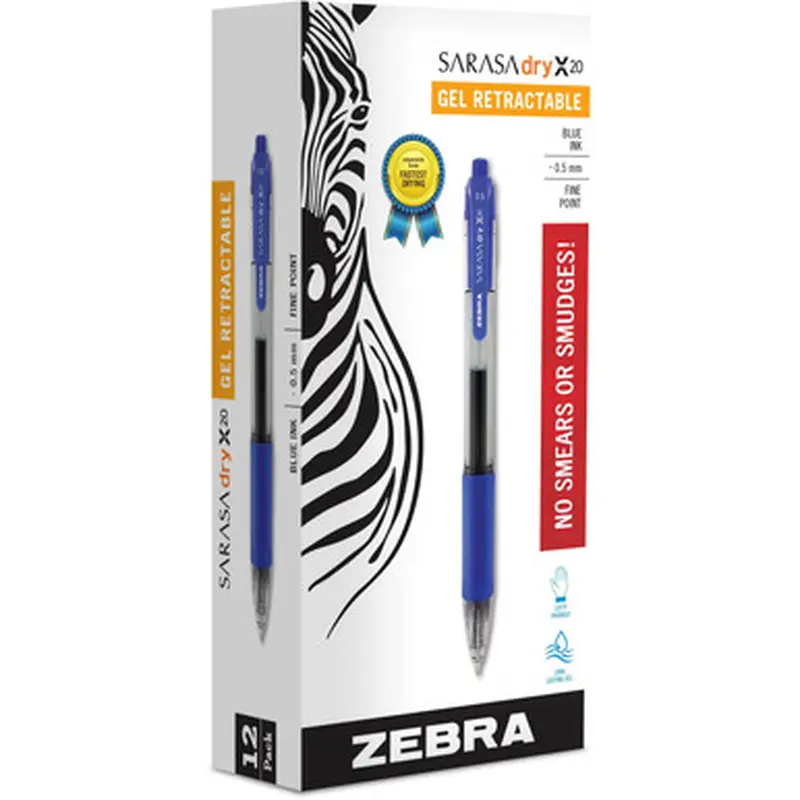 Zebra Sarasa dry X20 46720, 0.5mm Fine, Blue Gel Ink Retractable Pen