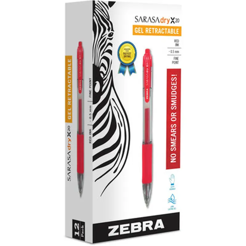 Zebra Sarasa dry X20 46730, 0.5mm Fine, Red Gel Ink Retractable Pen