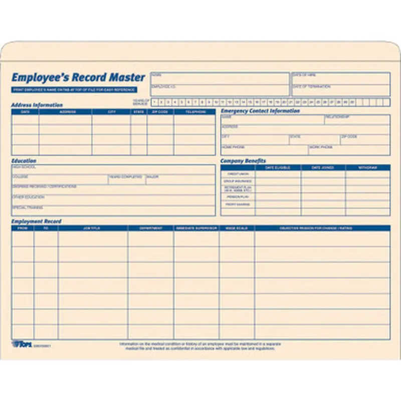 TOPS 32801 Employee Record Master File Jackets