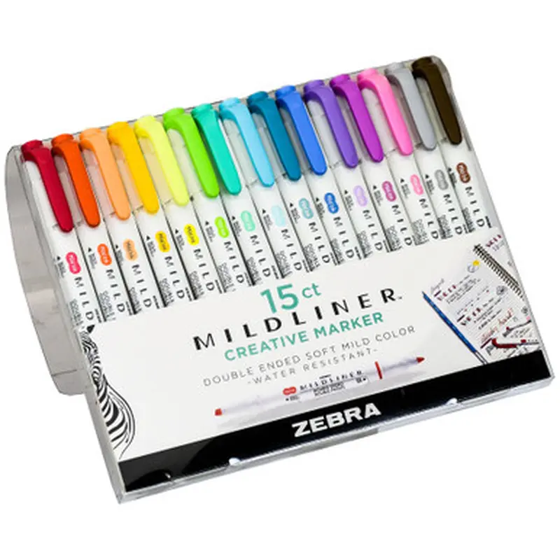 Zebra 78115 Mildliner Double Ended Creative Marker, Mild Ink, 15 Color Set