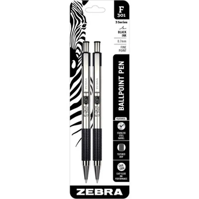 Zebra Pen 27112 BCA F-301 Stainless Steel Ballpoint Pens