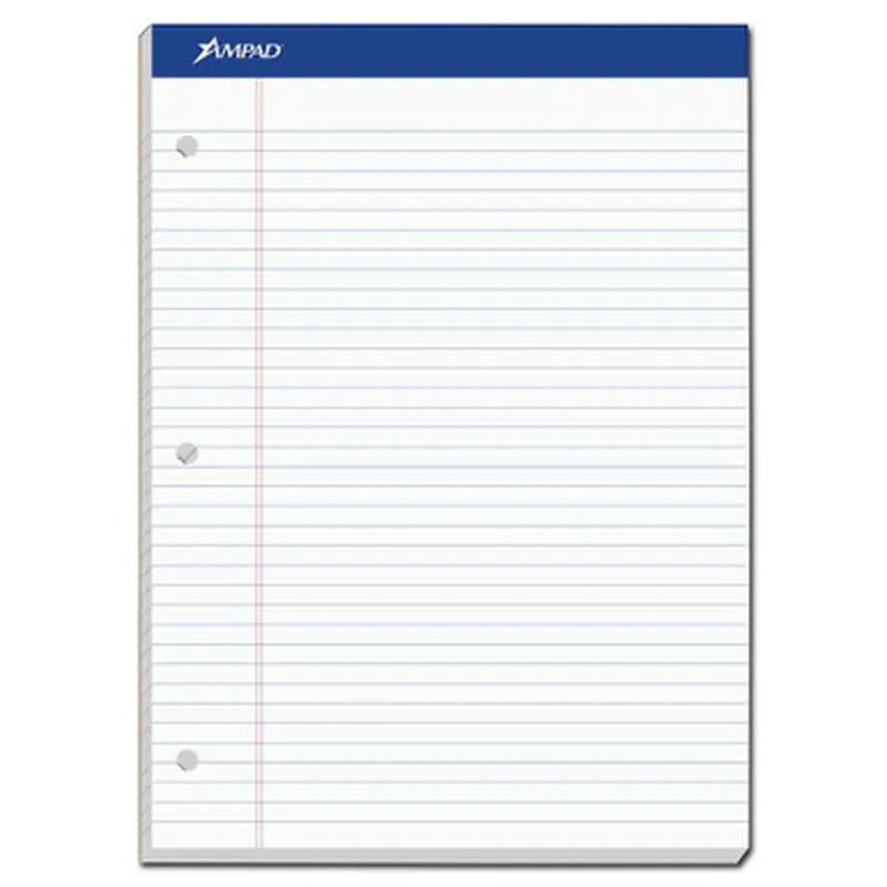 Ampad 20-323 3-Hole Punched White Legal Pad, 8.5 x 11.75&quot, 100 Sheets/Pad