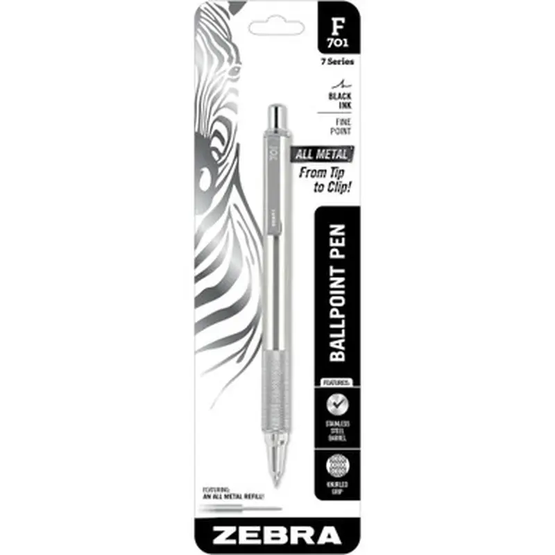 Zebra 29411 F-701 Retractable Ballpoint Pen, Black Ink, 0.7mm Fine Point