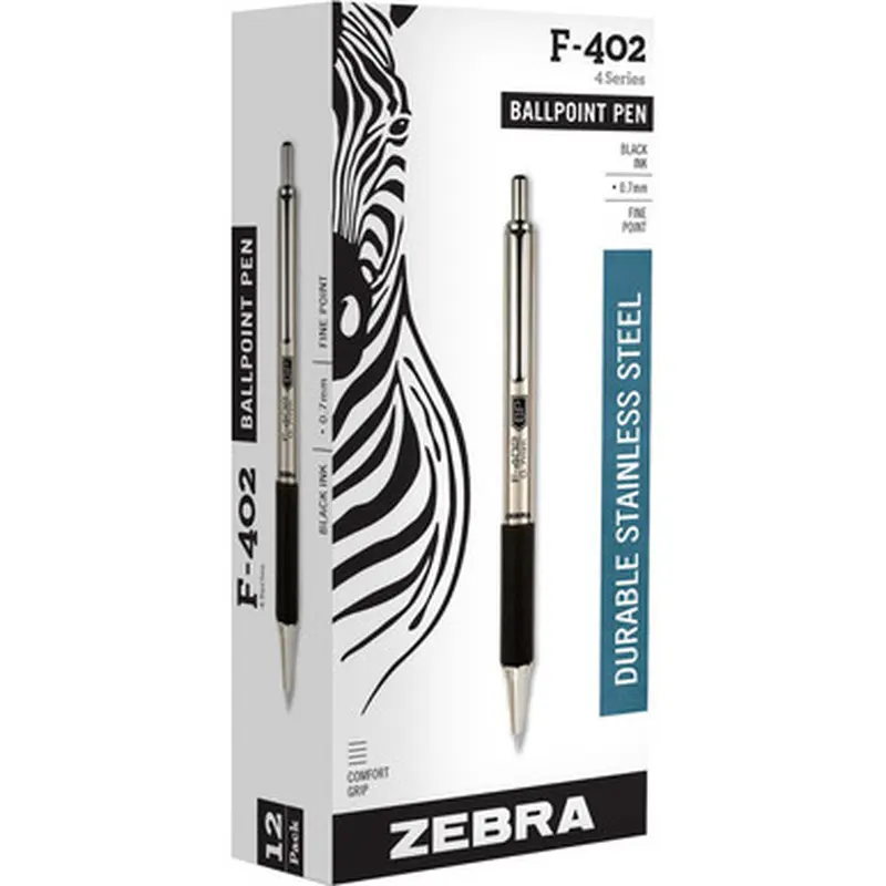 Zebra F-402 BP 29210, 0.7mm Fine Point, Black Ink,Retractable Ballpoint Pen
