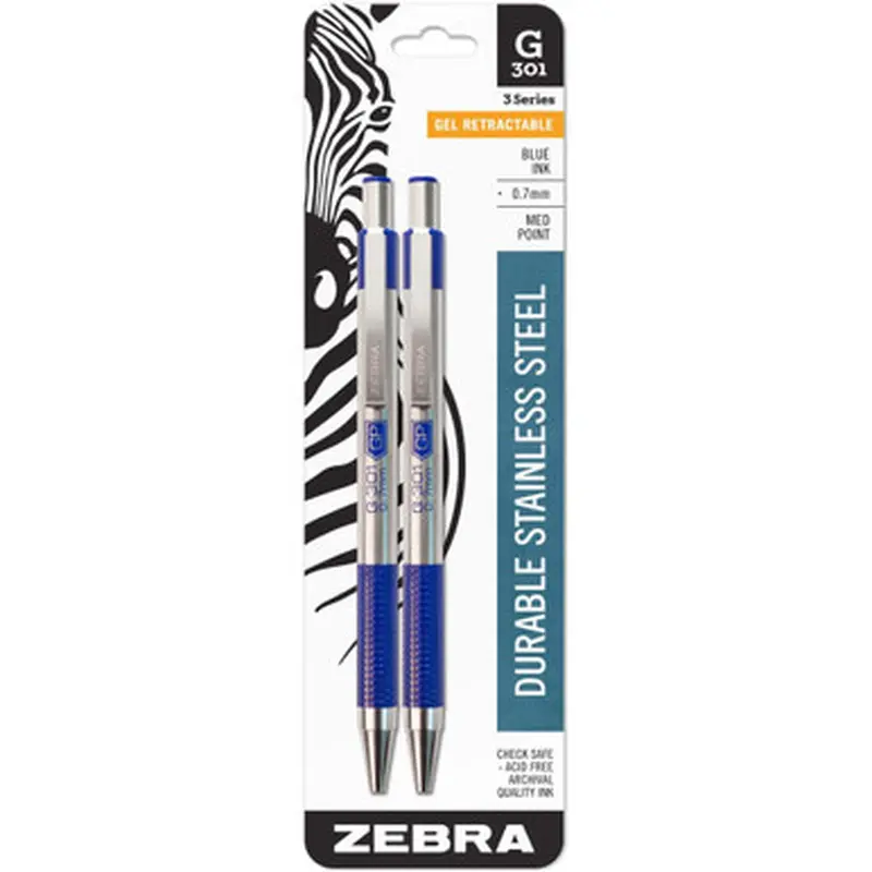 Zebra Pen 41322 G-301 Stainless Steel Retractable Gel Pen