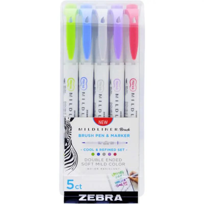 Zebra Pen 79205 Mildliner Brush Double-ended Creative Markers Cool and Refined Pack