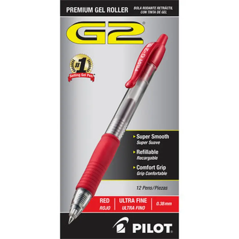 Pilot G2 0.38 31279 Red Gel Ink Rollerball Pen, 0.38mm Ultra Fine Point