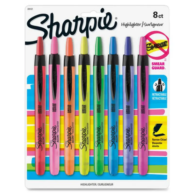 Sharpie 28101 Smear Guard Retractable Highlighters