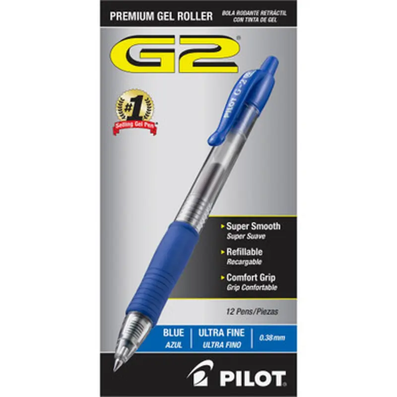 Pilot G2 0.38 31278 Blue Gel Ink Rollerball Pen, 0.38mm Ultra Fine Point