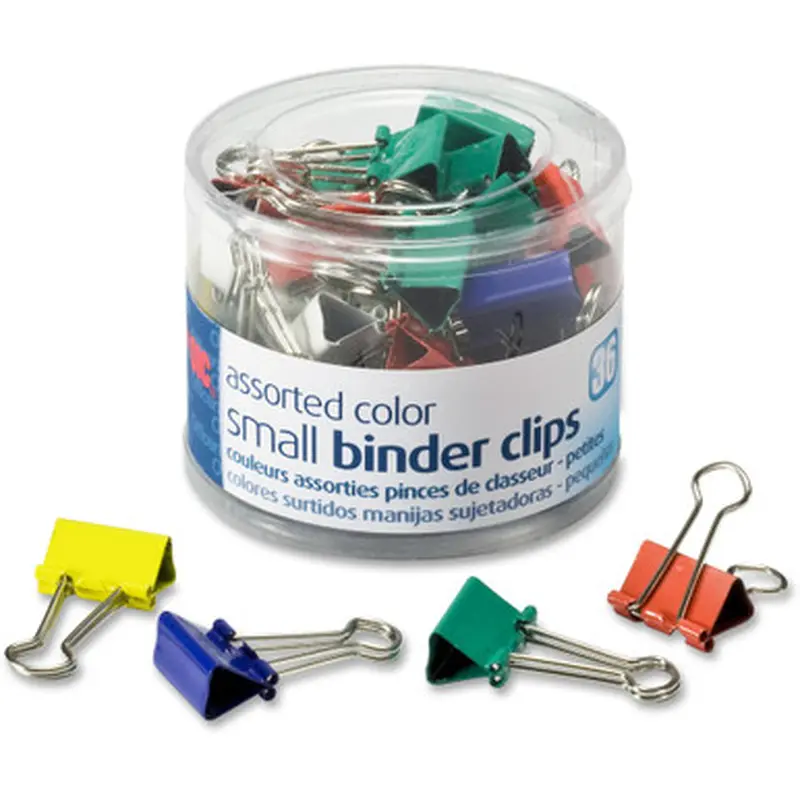 Officemate OIC 31028 Small Binder Clips, Assorted Colors, Tub of 36