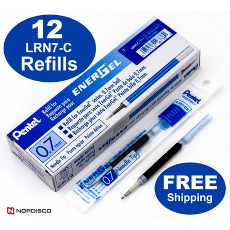 Pentel LRN7-C EnerGel Refills, 0.7 Needle Tip, Blue Liquid Gel Ink, Box of 12, FREE Shipping