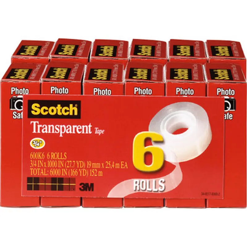 Scotch 600K6BD Transparent Tape - 3/4&quotW