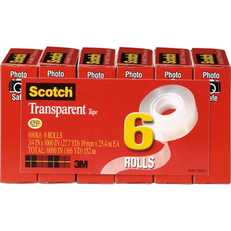 Scotch 600K6 Transparent Tape - 3/4&quotW