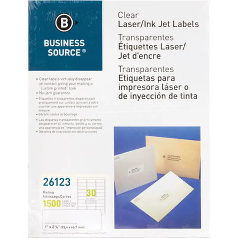 Business Source 26123 Clear Laser Print Mailing Labels