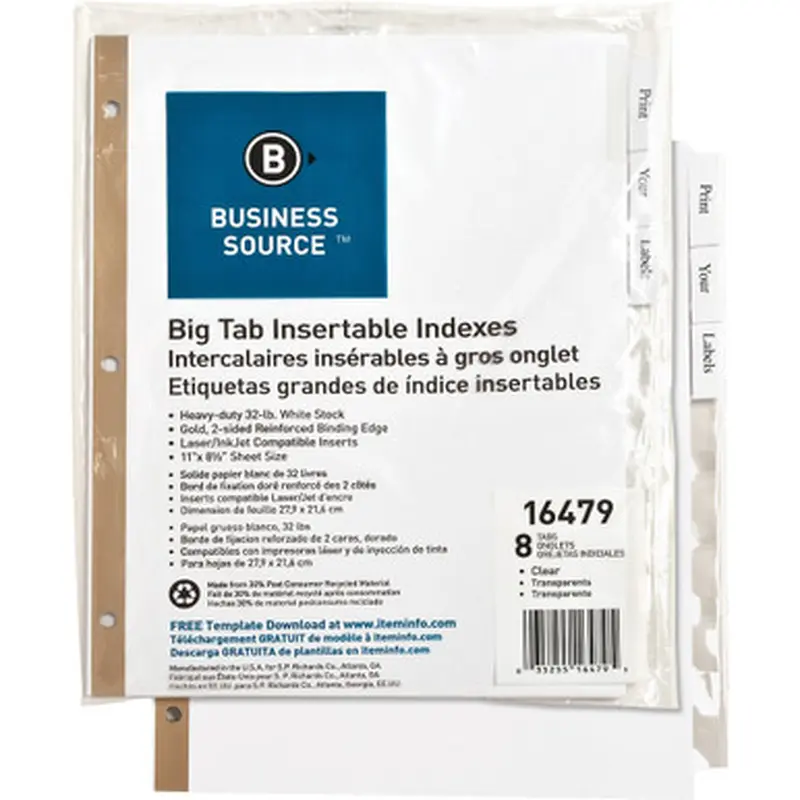 Business Source 16479 Tear-resistant Clear Tab Index Dividers