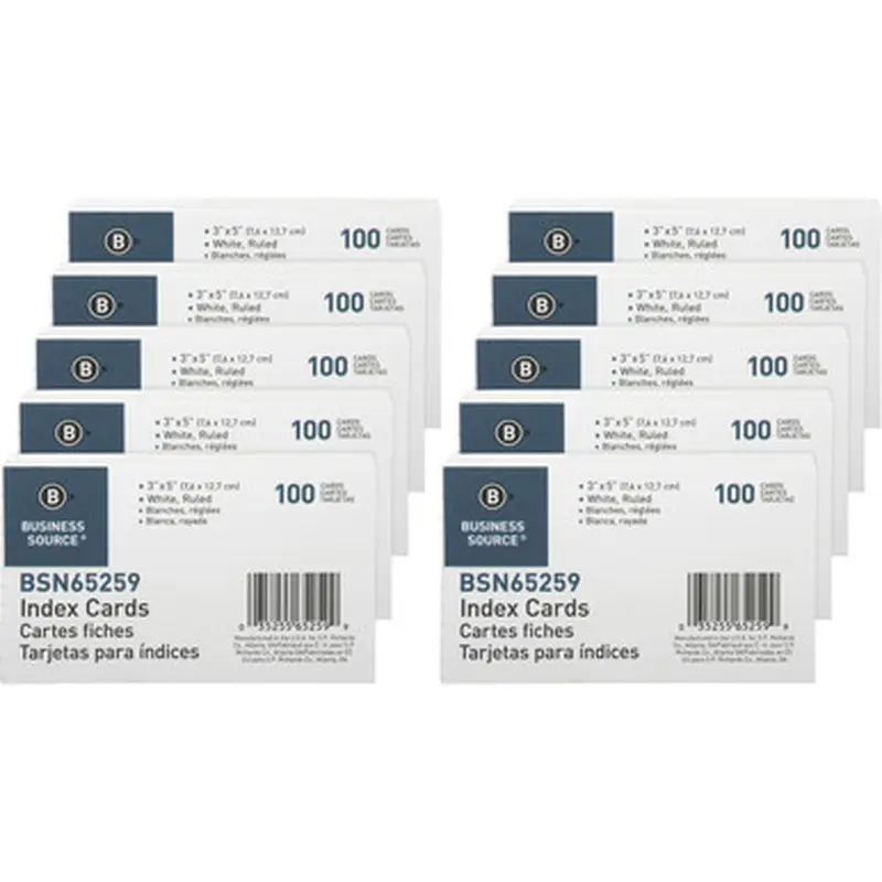Business Source 65259BX Ruled White Index Cards