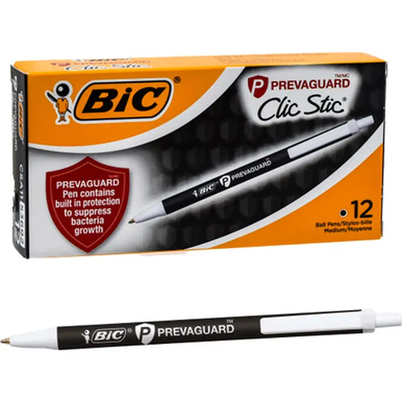 BIC Prevaguard Clic Stic 53692 CSA11 1.0mm Black Ink Ballpoint Pen, Box of 12