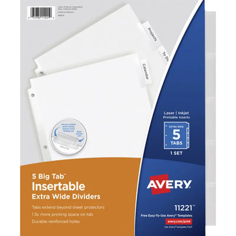 Avery EW2135C Big Tab Extra-Wide Insertable Dividers