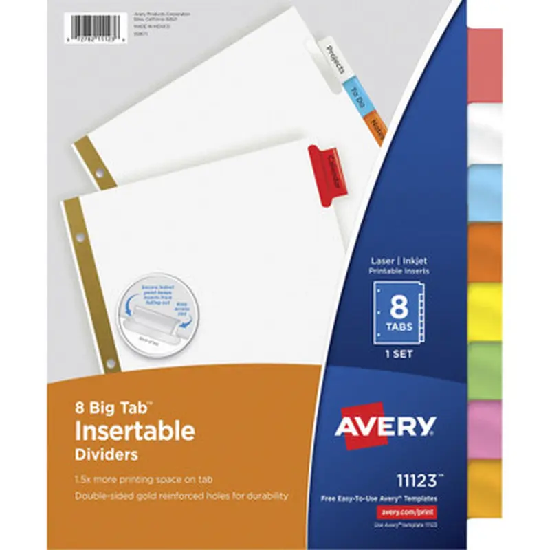 Avery WI2138 Big Tab Insertable Dividers - Reinforced Gold Edge