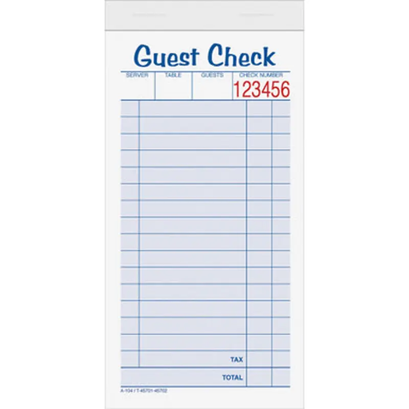 TOPS 45702 2-part Carbonless Guest Check Books