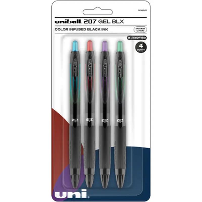Uniball Signo 207 BLX Gel 1838182, Color Infused Black Ink, 0.7mm Medium, Pack of 4