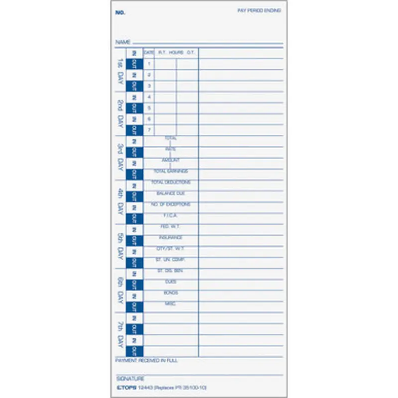 TOPS 12443 One-Side Weekly Time Cards