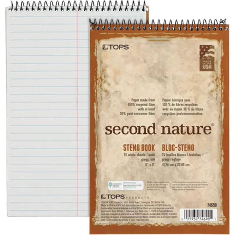 TOPS 74690 Second Nature Spiral Steno Notebook