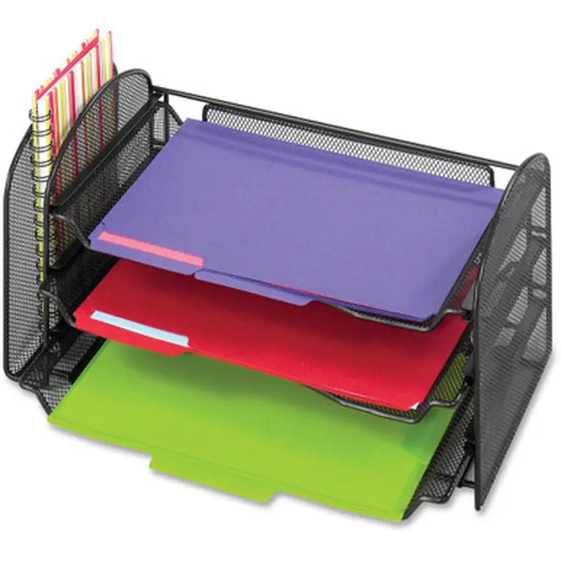 Safco 3265BL Onyx 1 Upright/3 Tray Mesh Desk Organizer