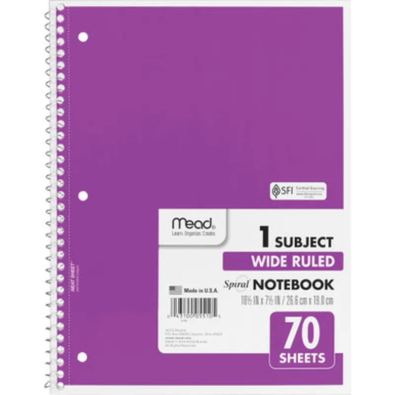 Mead 05510 Spiral Bound Wide Ruled Notebooks