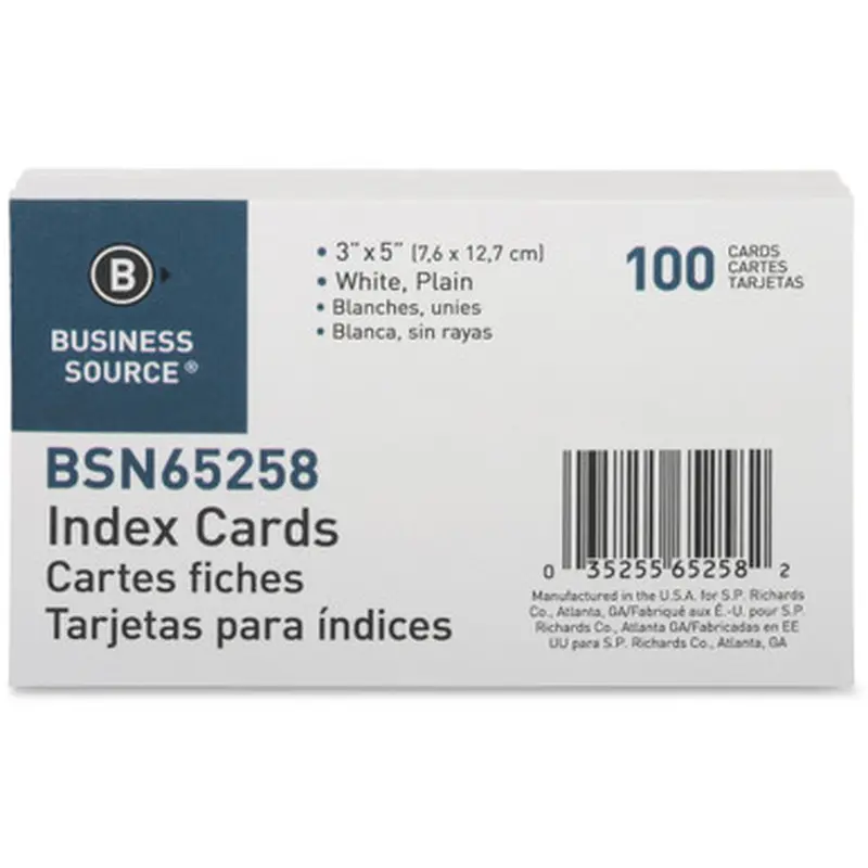 Business Source 65258 Plain Index Cards