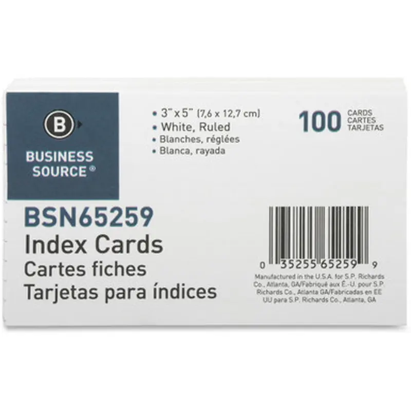 Business Source 65259 Ruled White Index Cards