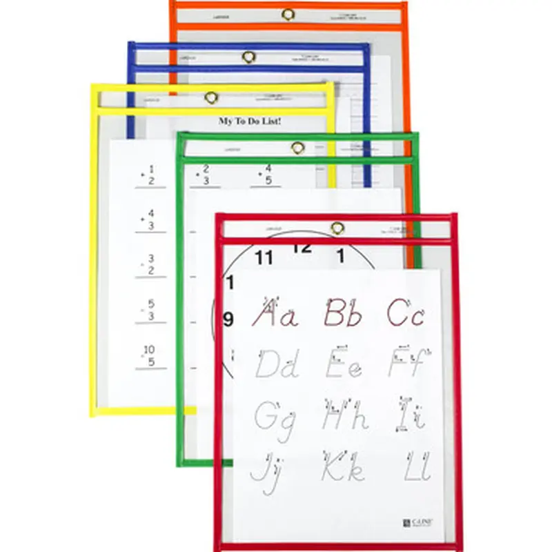 C-Line 40620 Reusable Dry Erase Pockets-  Assorted Primary Colors - 9&quot x 12&quot