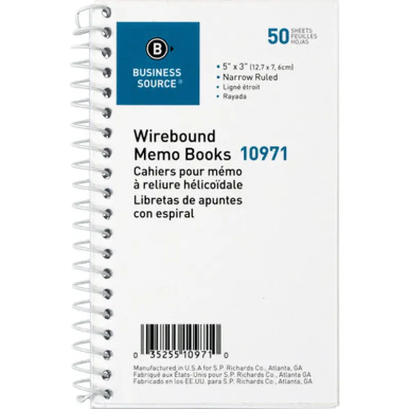 Business Source 10971 Side Wirebound Ruled Memo Book