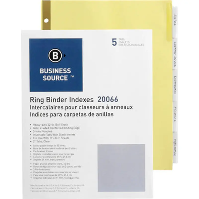 Business Source 20066 Insertable 5-Tab Ring Binder Indexes
