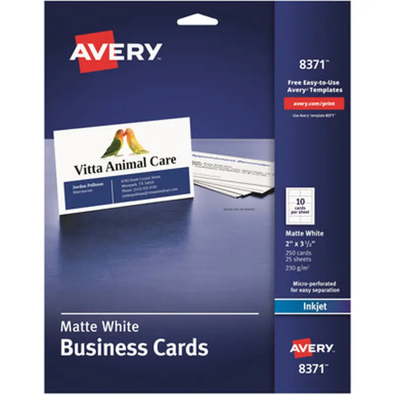 Avery 8371 2&quot x 3.5&quot Business Cards, Sure Feed(TM), Inkjet, 250 (8371)