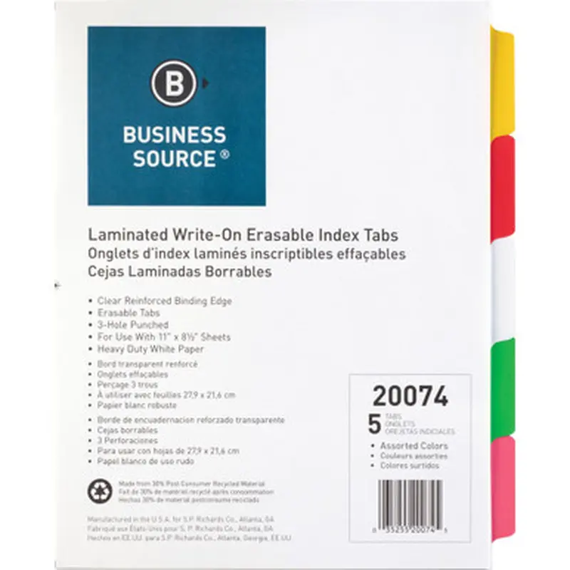 Business Source 20074 Laminated Write-On Tab Indexes