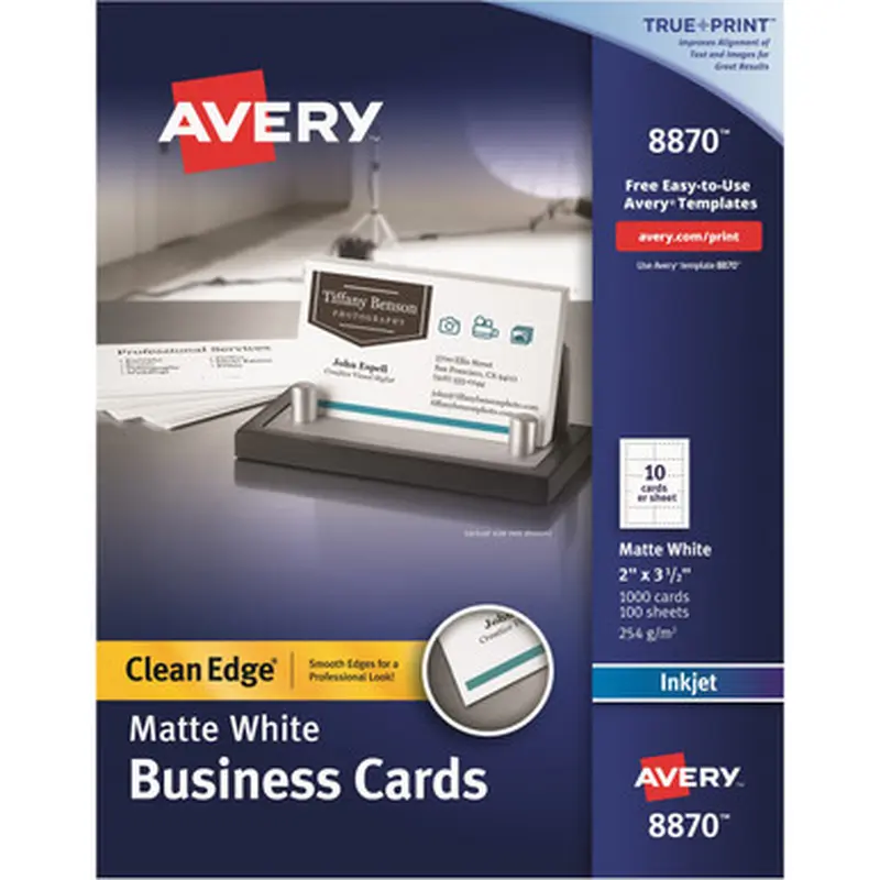 Avery 8870 Clean Edge Business Cards - True Print Matte - 2 -Sided Printing