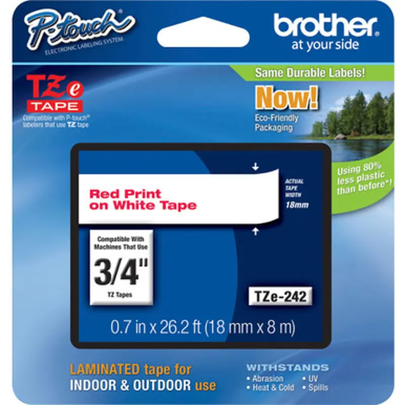 Brother TZE242 18mm (0.7&quot) Red on White tape for P-Touch 8m (26.2 ft)