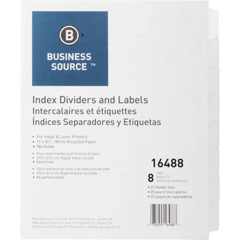 Business Source 16488 Unpunched Index Dividers Set