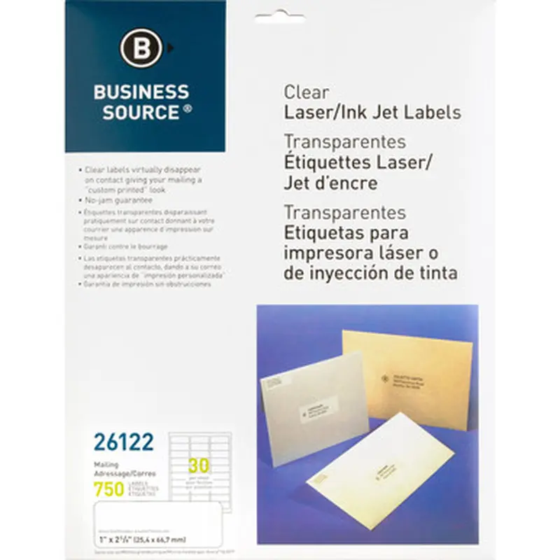 Business Source 26122 Clear Laser Print Mailing Labels