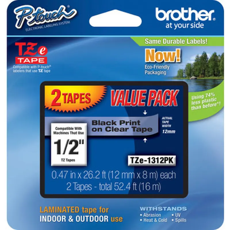 Brother TZE1312PK 1/2&quot Black/Clear Laminated TZe Tape Value Pack