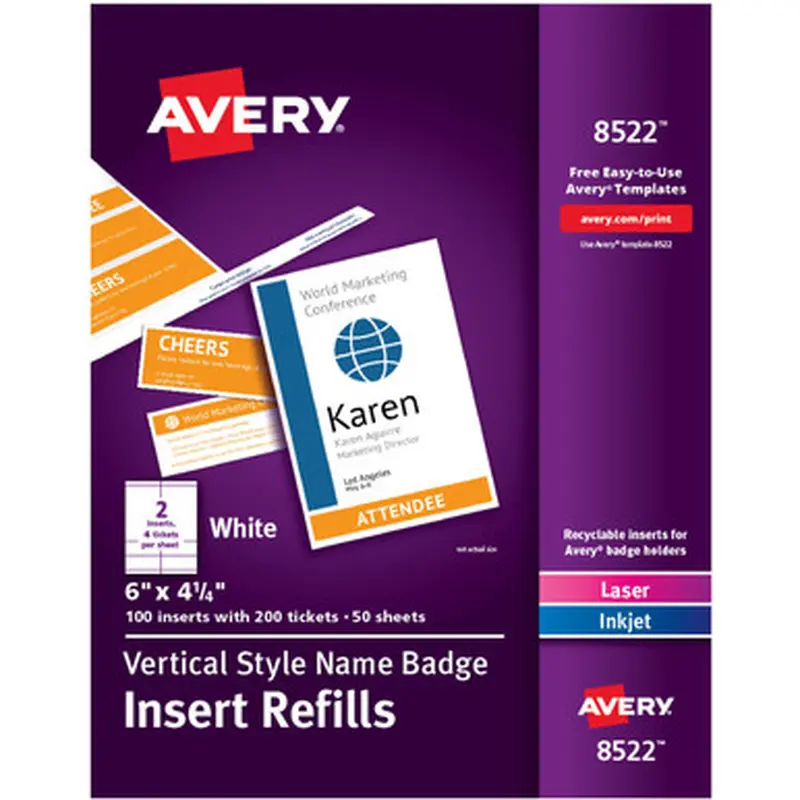 Avery 8522 Vertical Style Name Badge with Insert Refills