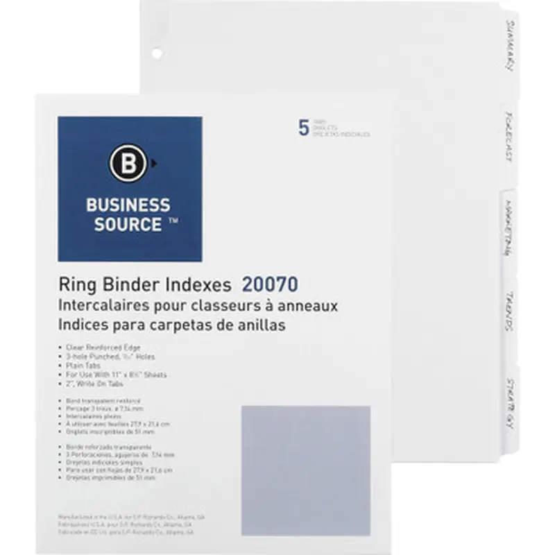Business Source 20070 3-Ring Plain Tab Indexes