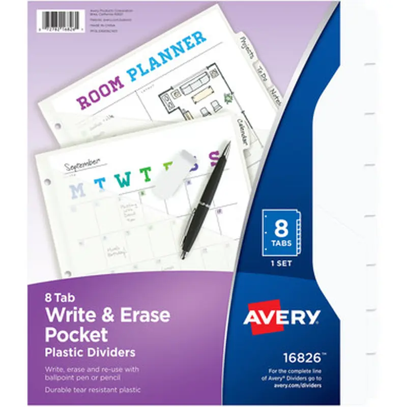 Avery 16826 Write &amp Erase Pocket Plastic Dividers