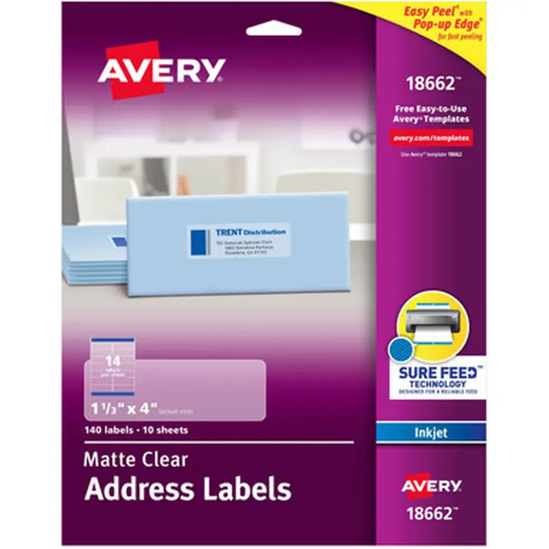 Avery 18662 Easy Peel Inkjet Printer Mailing Labels