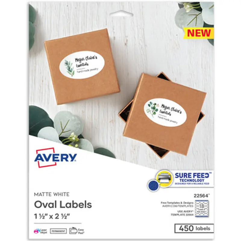 Avery 22564 Matte White Sure Feed Labels