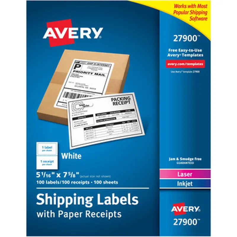 Avery 27900 Paper Receipt White Shipping Labels