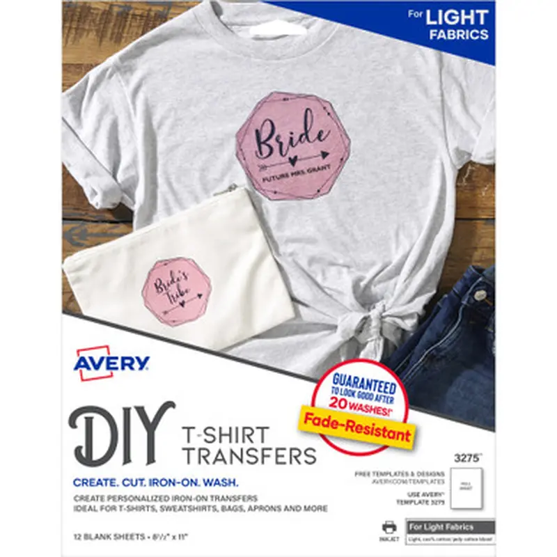 Avery 3275 Heat Transfers for Light Fabric, 8.5&quot x 11&quot , 12 Sheets (3275)